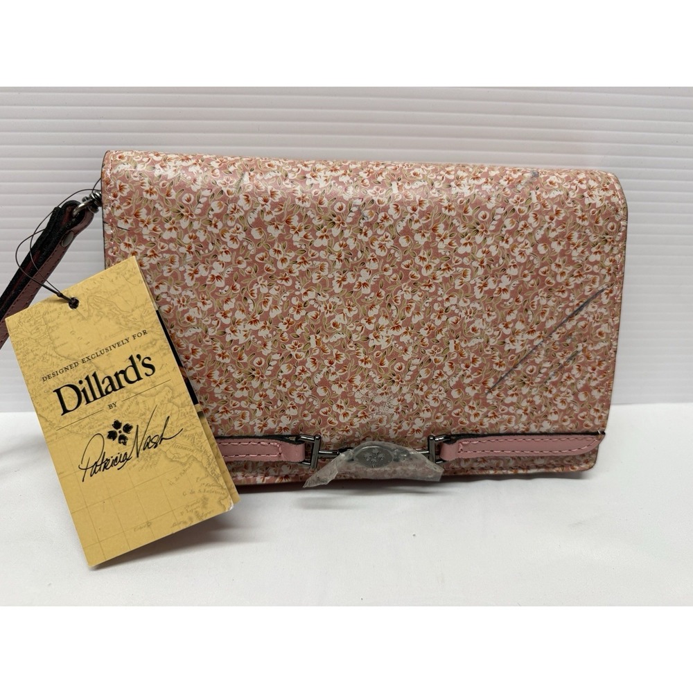 NWT AUTH PATRICIA NASH APRICALE LEATHER CLUTCH/ CROSSBODY BAG-$169-BLUSH BOUQUET
